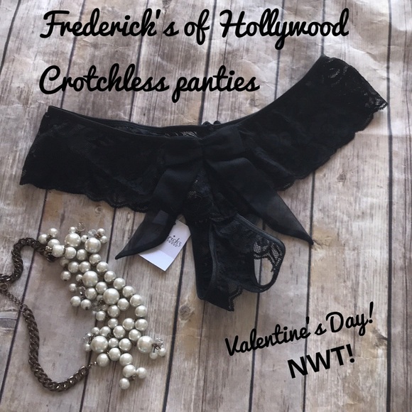 New~ Fredrick/'s of Hollywood crotchless Panties Small Medium Red Lace Black Bow